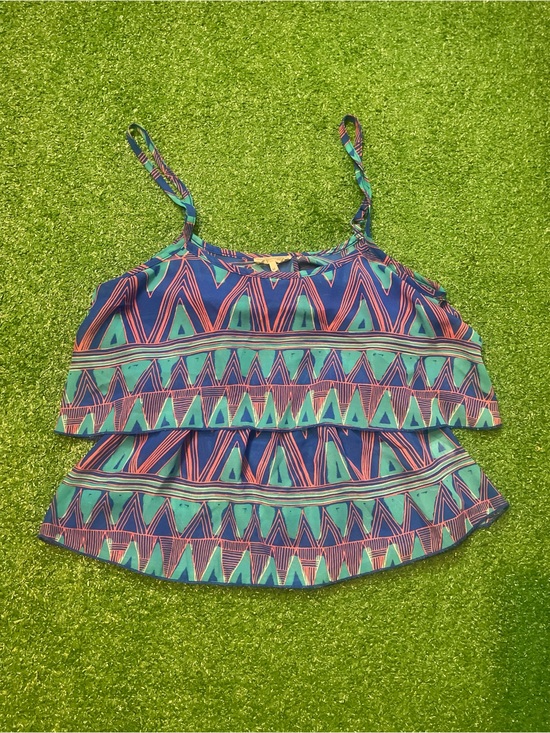 Kirra Tops - Kirra Blue Teal Pink Geometric Layered Camisole